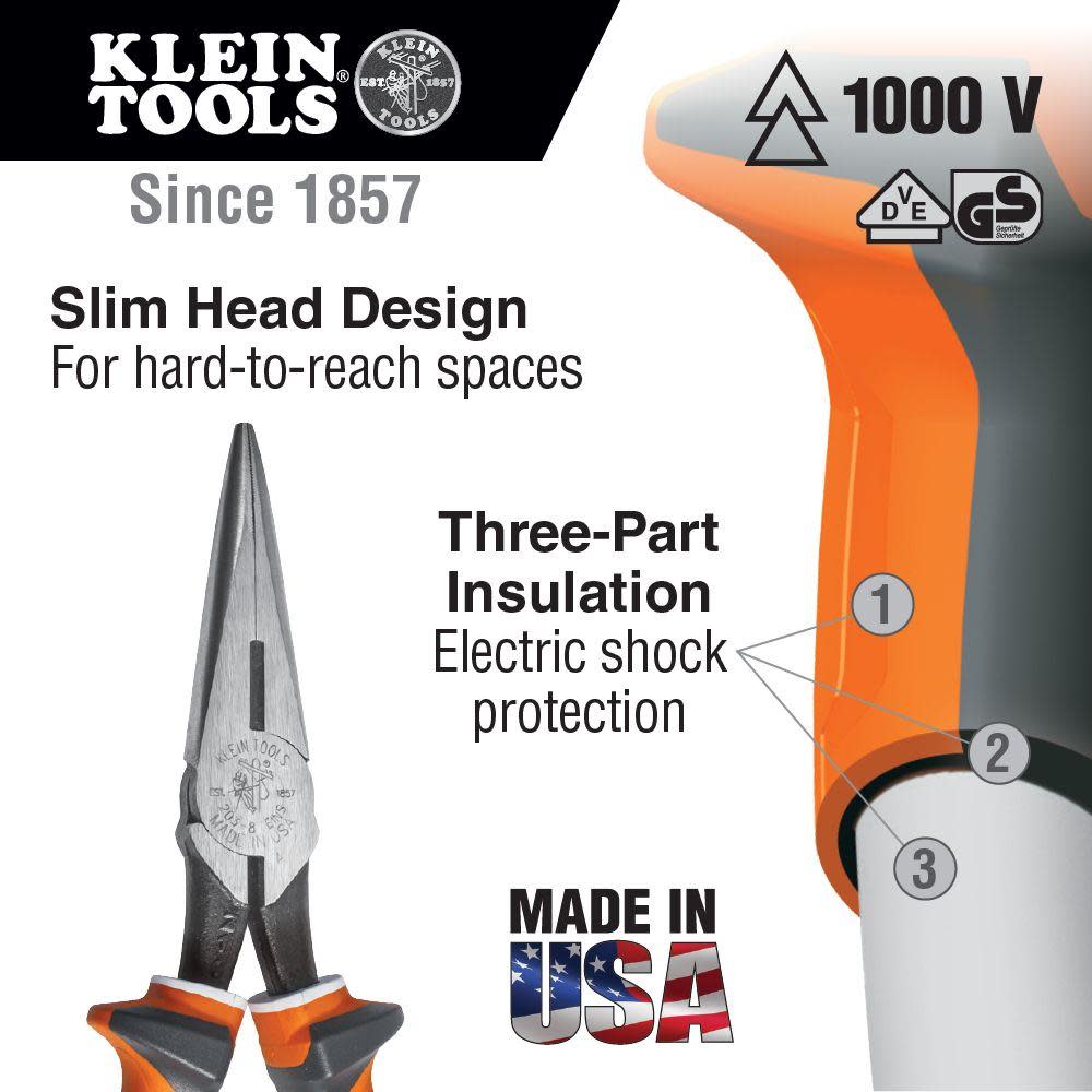 Klein Tools Long Nose Pliers Slim Side Cut 7″
